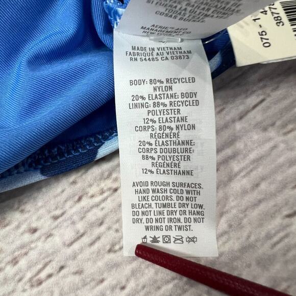 NEW Aerie High Waisted Full Coverage Swim Bottom Size L Blue Floral Bikini NWT - Picture 5 of 6